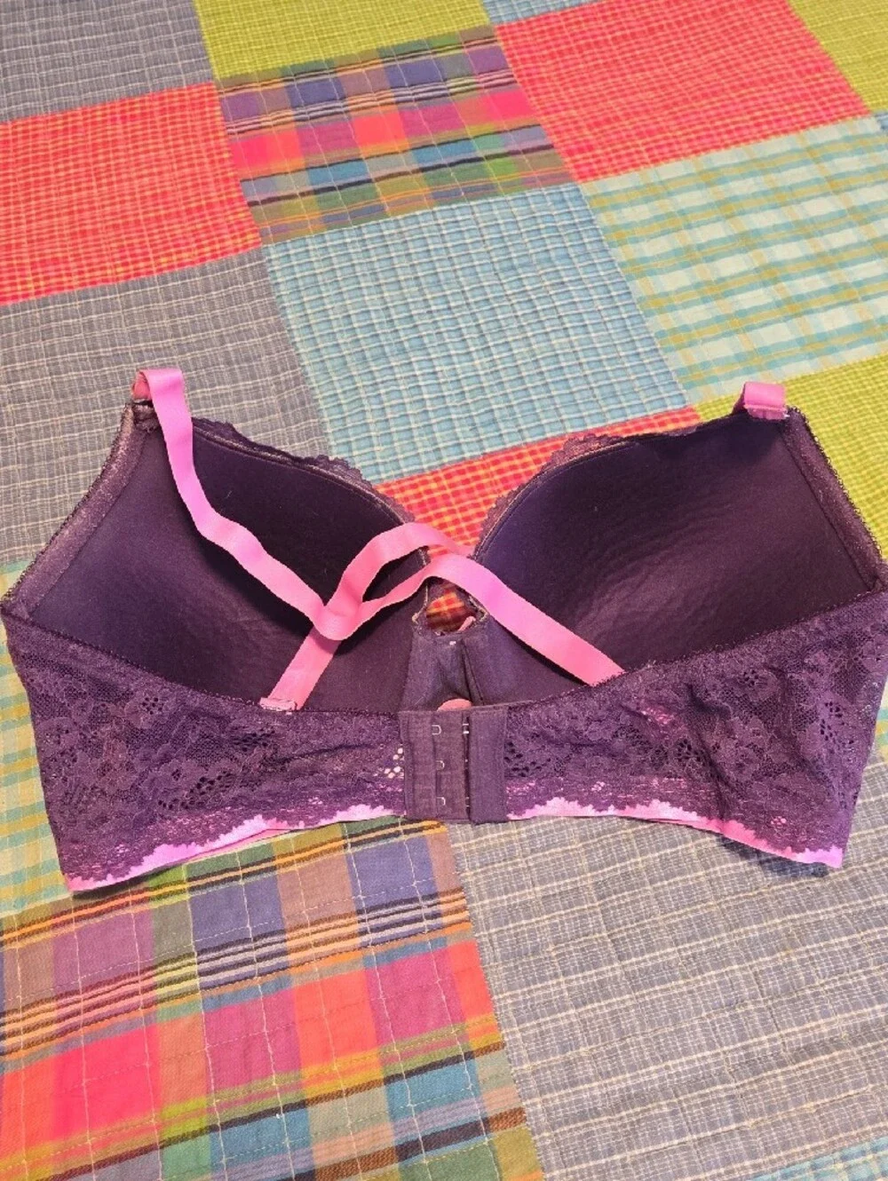 Victoria's Secret Purple Lace Push-Up Bra with Pink Straps